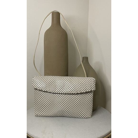 VTG 70s 80s Cream Whiting & Davis Chain Metal Mesh Clutch / Shoulder Bag Purse - Picture 1 of 14